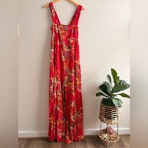 Free People ONE Aloha One Piece Wide Leg Floral Jumpsuit Jumper Red boho medium